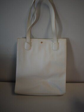 Lauren Conrad LC White Faux Leather Tote Bag Minimalist Shoulder Purse Gold Hard